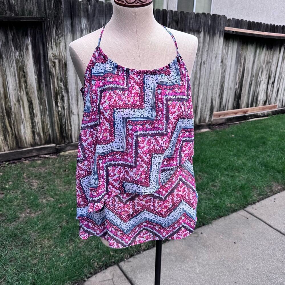 Roper Bandana Strappy Red & Blue Layered Sheer Tank Top Women's Small